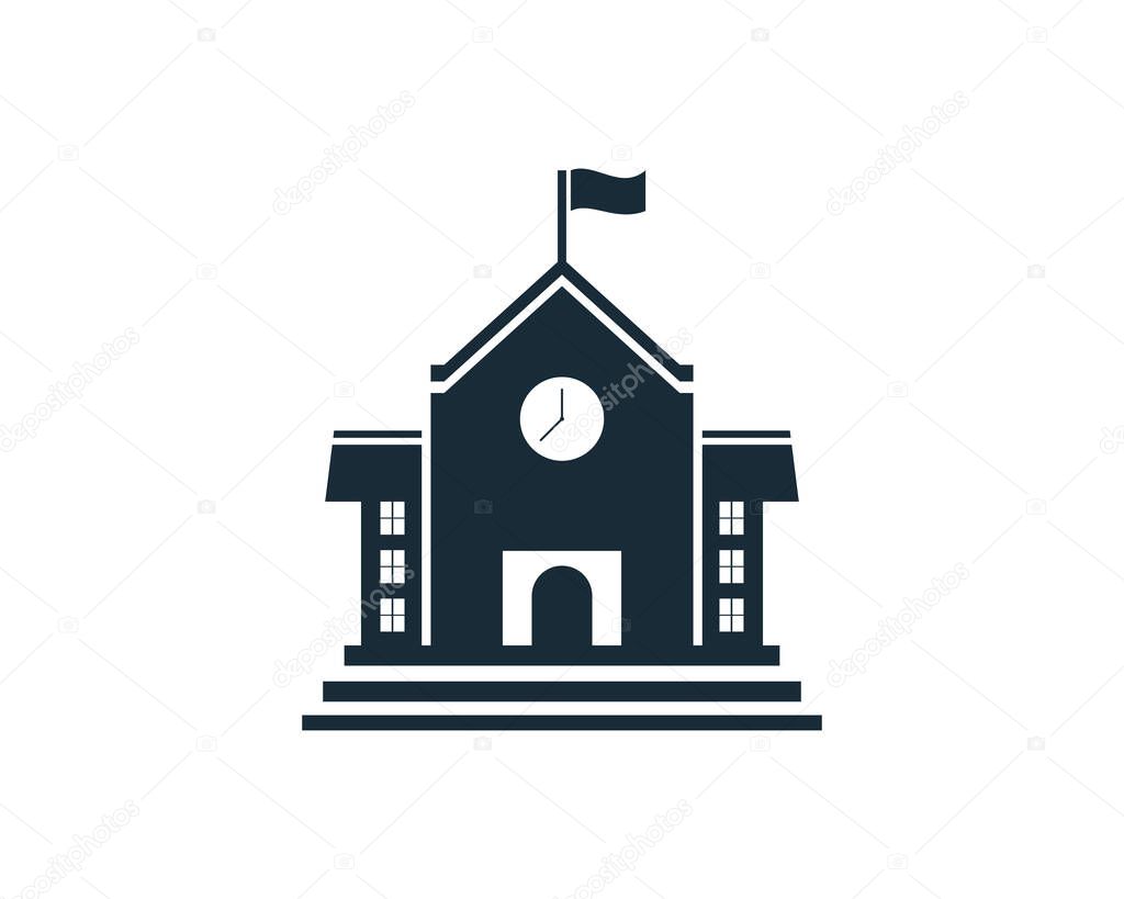 School Building Icon Vector Logo Template Illustration Design