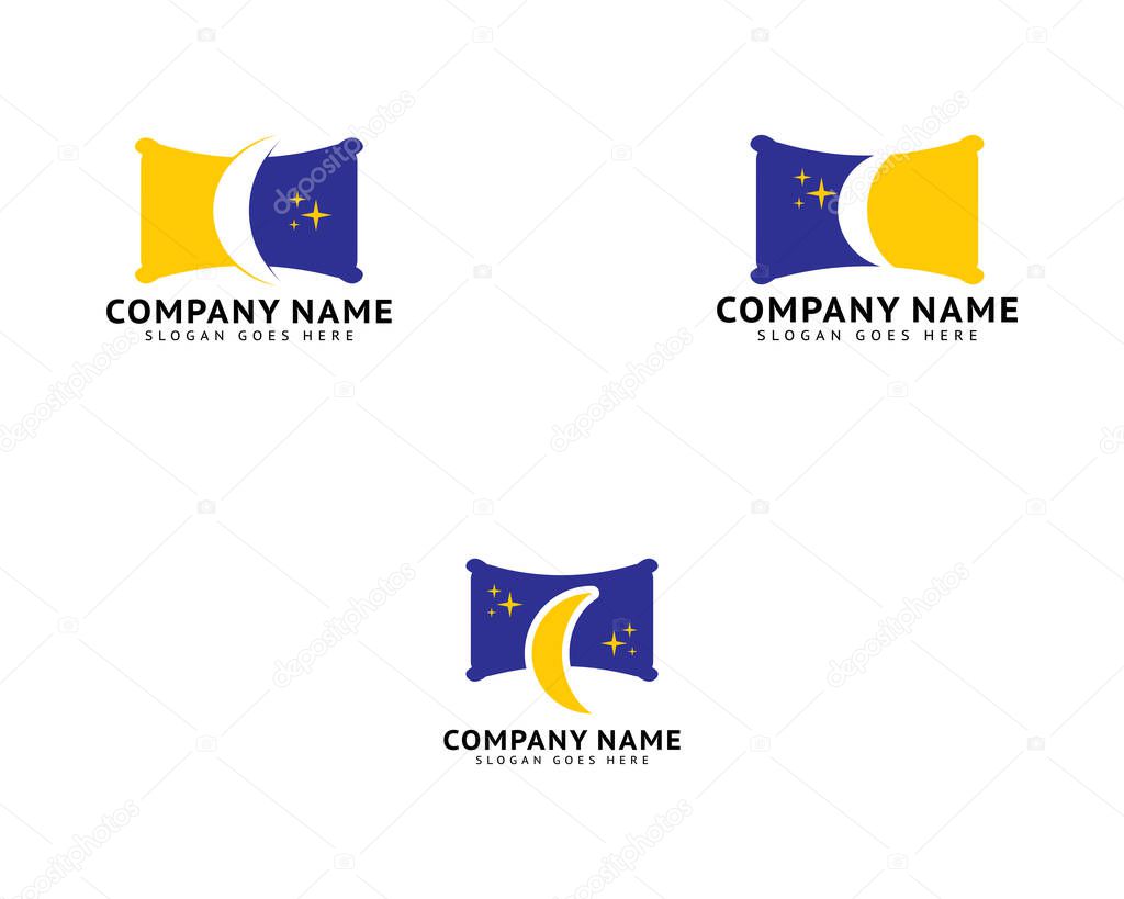 Set of Pillow and Crescent Night Sleep Logo Template Design