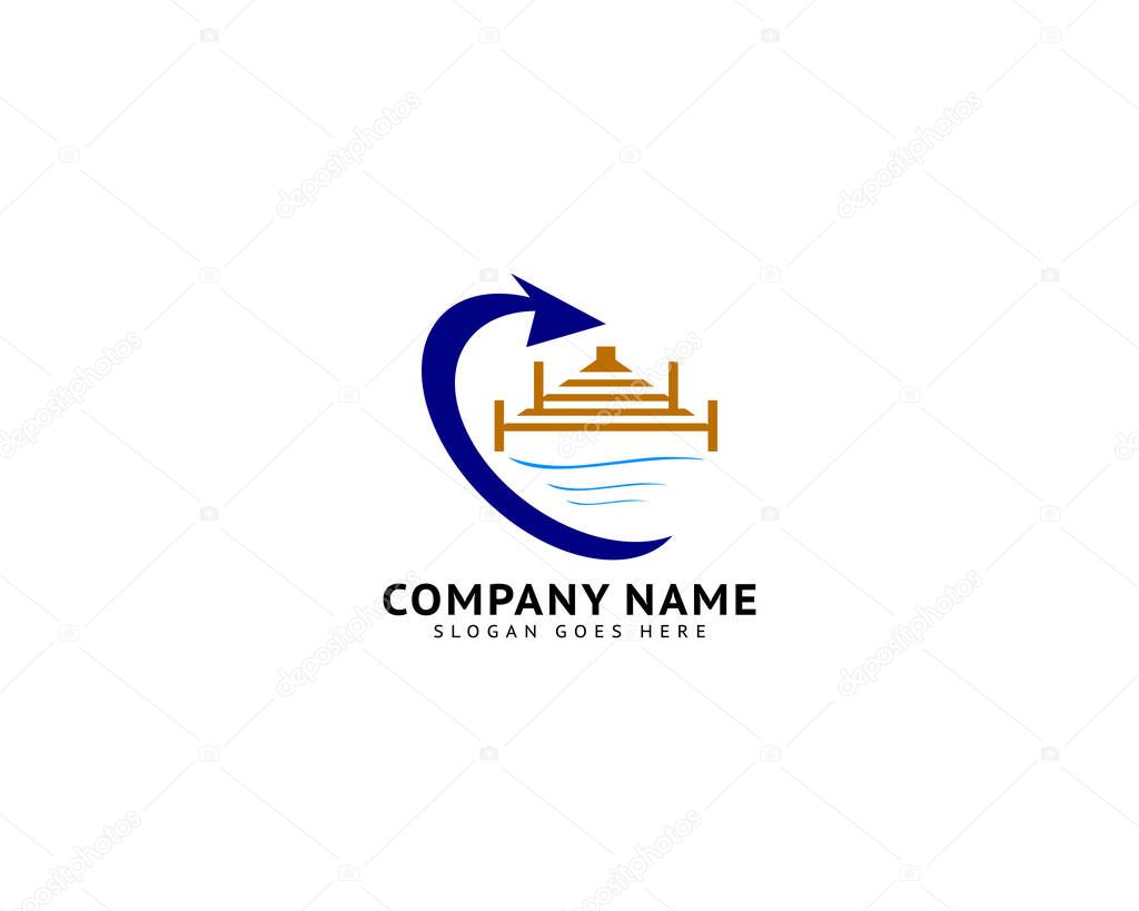 Beach Pier Dock Logo Design Vector