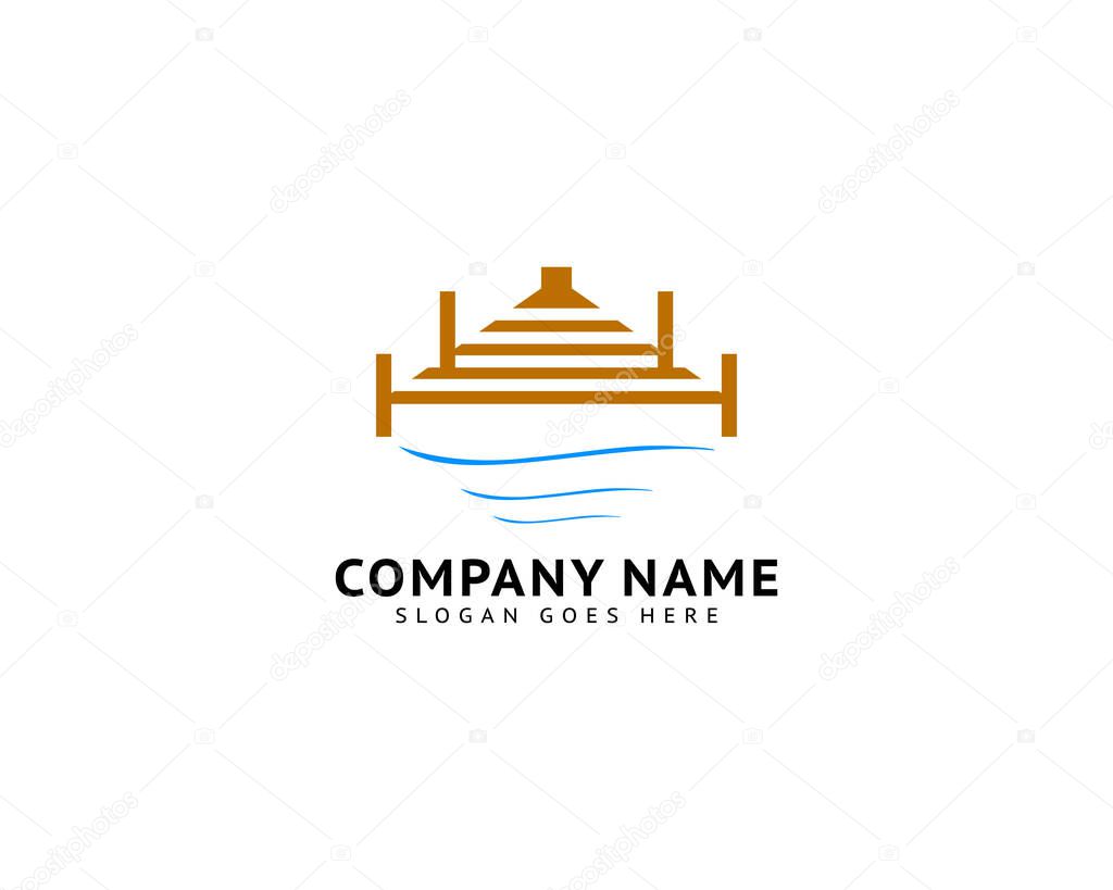 Beach Pier Dock Logo Design Vector