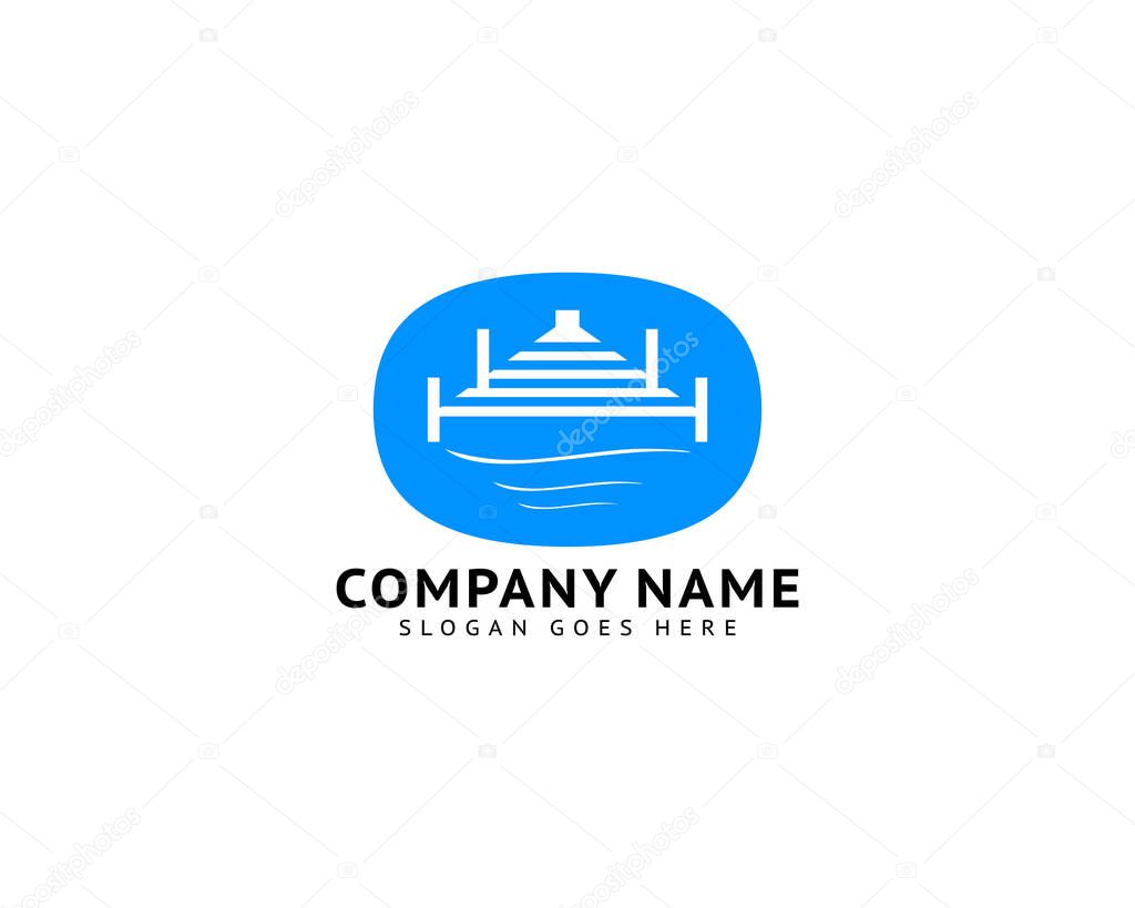 Beach Pier Dock Logo Design Vector