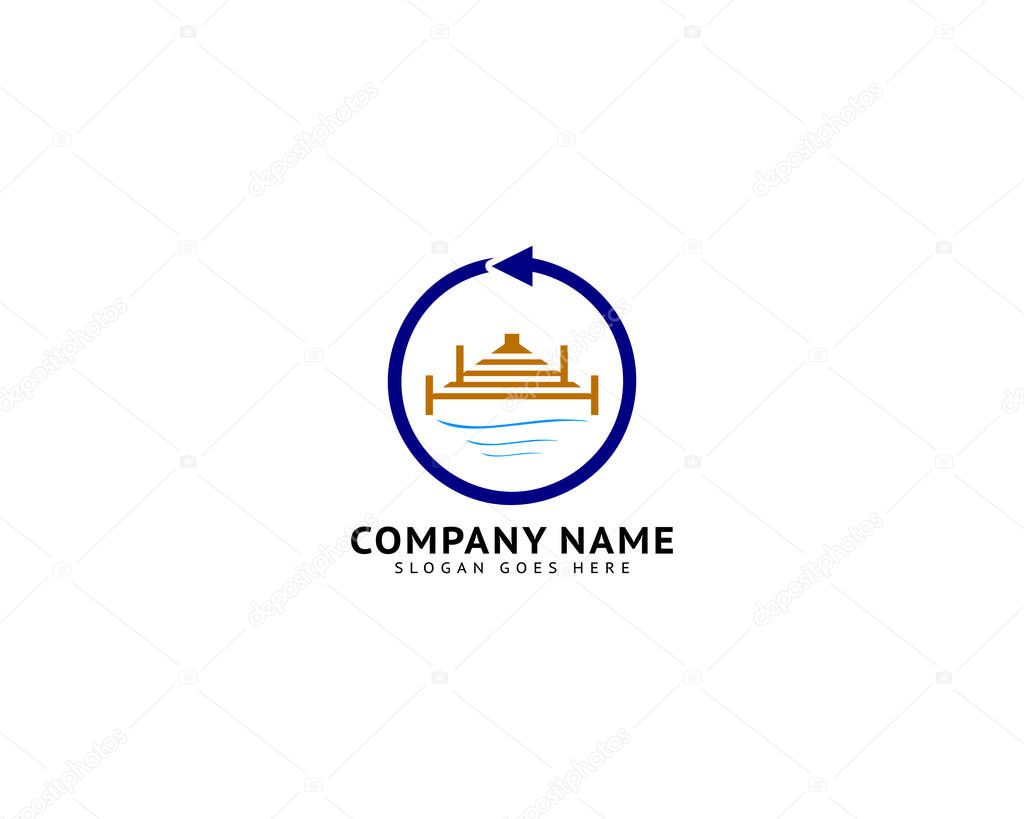 Beach Pier Dock Logo Design Vector