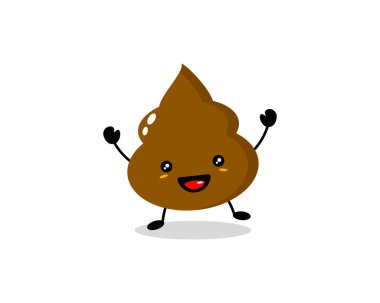 Cute happy smiling poop character, Vector flat cartoon illustration icon design, Isolated on white background, Poop or shit character concept