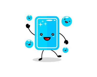 Şirin, mutlu sabun köpük baloncuk, vektör düz çizgi film karakter çizim ikonu tasarımı, beyaz arka planda izole edilmiş sabun köpüğü konsepti.