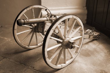 Retro top görünüm sepya rengi profil. Arka plan duvarım.