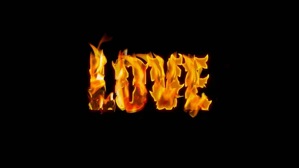 Decorative fire text - love - on a black background