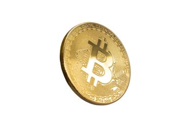Gri arka planda dijital kripto para biriminin altın sikkesi var. Bitcoin.
