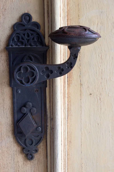 Historic Old Metal Door Handle Wooden Door — Stock Photo, Image