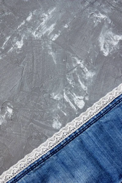 Blue Denim Gray Concrete Background — Stock Photo, Image
