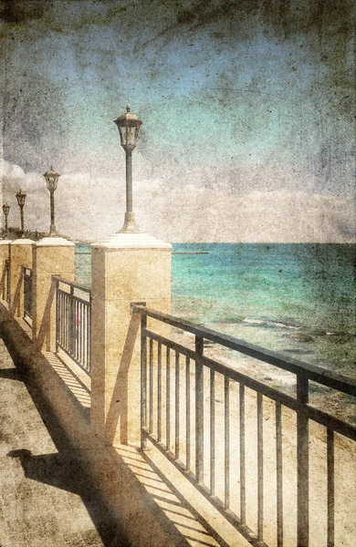 Street Lamps Sea Promenade Image Vintage Grunge Style — Stock Photo, Image