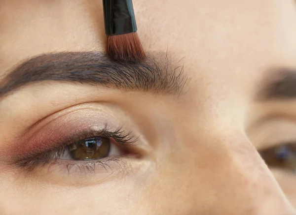 Makeup Eyebrows Close Soft Brush — Stock Photo, Image