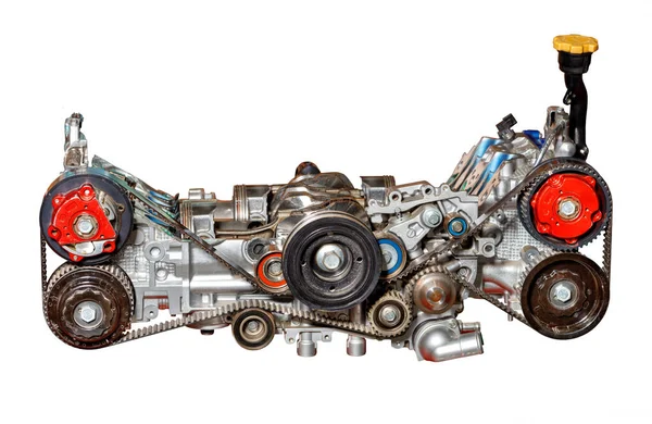 Estande Mostra Desgastado Motor Combustão Interna Automóvel Moderno Imagem Isolada — Fotografia de Stock