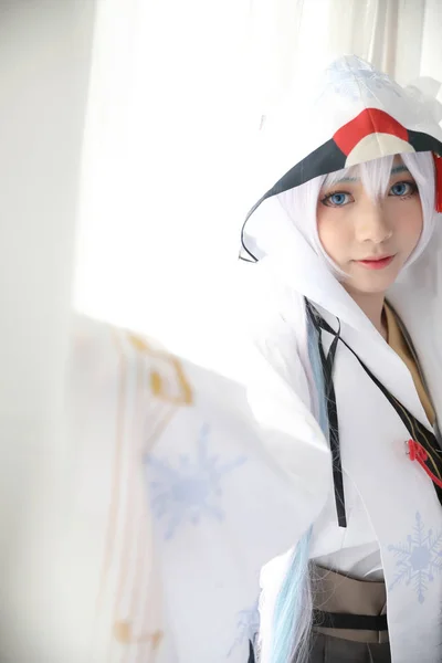 Japan Anime Cosplay Witte Japanse Miko Witte Toon Kamer — Stockfoto