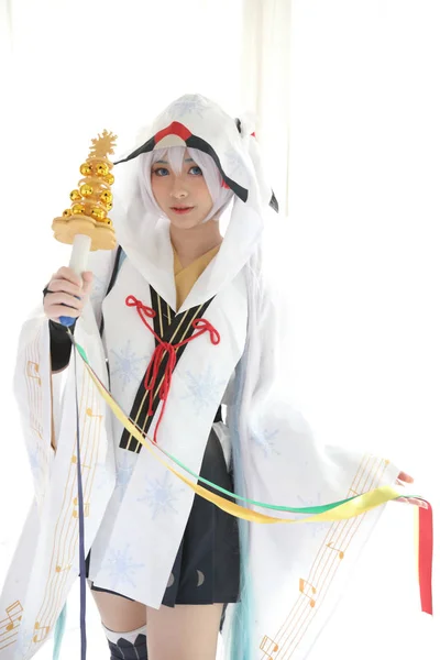 Japan Anime Cosplay Vit Japansk Miko Vita Tonen Rum — Stockfoto