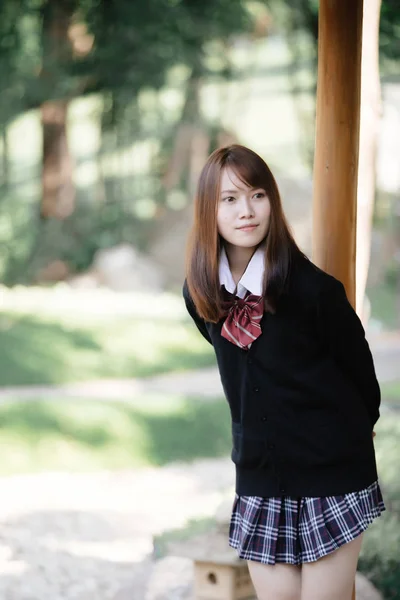 Retrato Japonés Escuela Chica Japonés Jardín Bambú Bosque —  Fotos de Stock