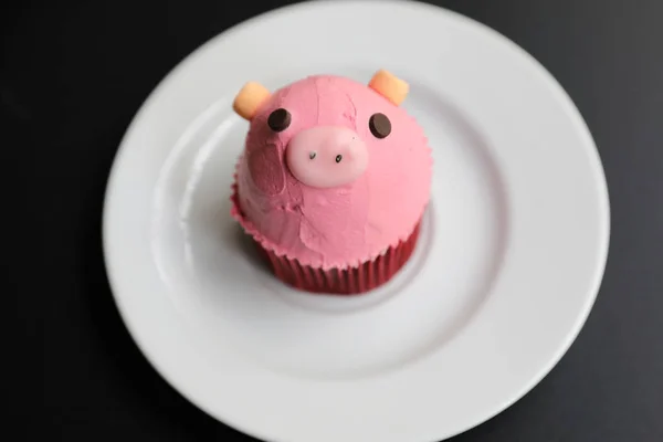 Fancy Cupcake Söta Gris Ansikte — Stockfoto