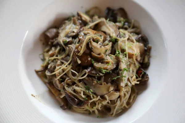 Spaghetti Truffle Cream Sauce Mushroom — Stock Photo, Image