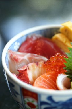 Kaisen don, deniz ürünleri tabağı Japon yemekleri