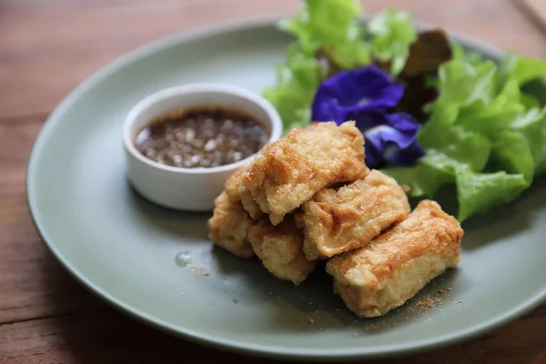 Veganská Jídla Předkrm Japonské Smažené Tofu Pozadí Vintage Stylu — Stock fotografie