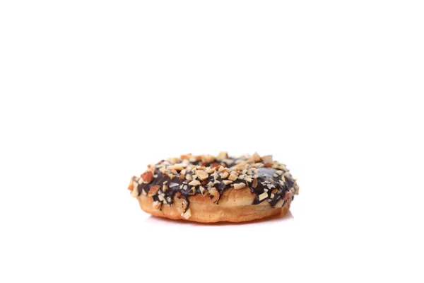 Donut Chocolat Aux Amandes Isolé Sur Fond Blanc — Photo