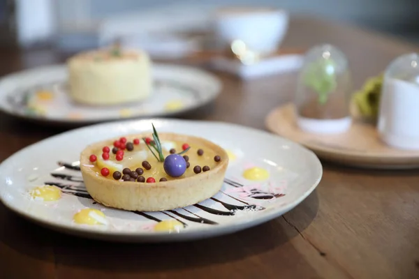 Lemon Tart Pie Topping Chocolate Ball Sweet Dessert Wood Background — Stock Photo, Image