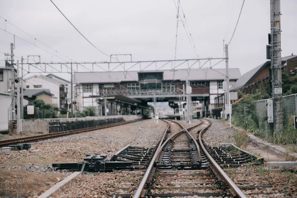 Estación Tren Ferrocarril Local Japonesa Estilo Vintage Cine — Foto de Stock