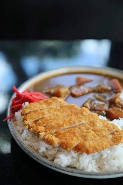 Riz Curry Avec Nourriture Japonaise Porc Cuite — Photo