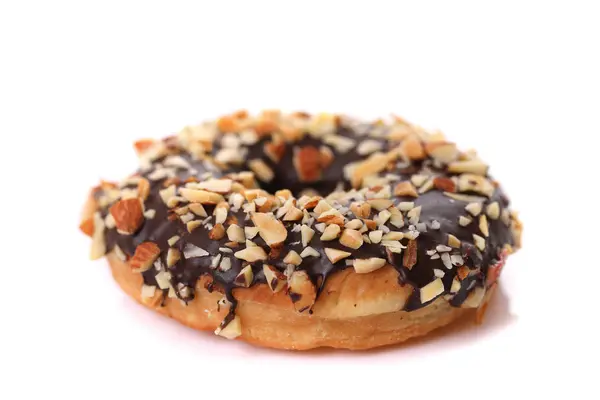 Chocolate Amêndoa Donut Isolado Sobre Fundo Branco — Fotografia de Stock