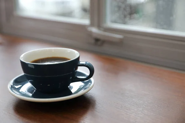 Black Coffee Coffee Cup Wood Background — Stock Photo, Image