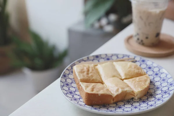 Taiwan toast with taiwan milk tea , Taiwanese food