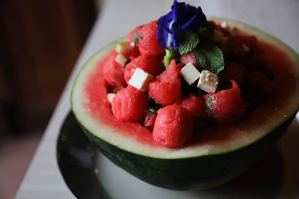Watermeloen Salade Met Kaas Dessert Voedsel — Stockfoto