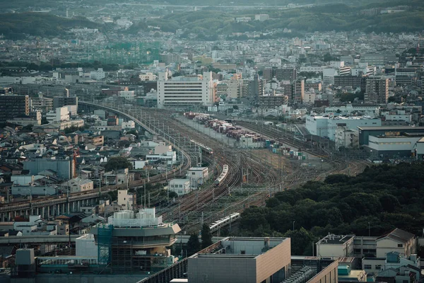 Stazione Ferroviaria Ferroviaria Locale Giapponese Sul Paesaggio Urbano Stile Vintage — Foto Stock