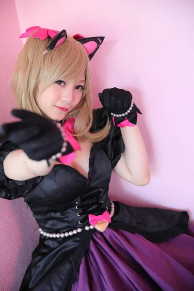 Portret Dziewczyny Cosplay Anime Japonii Różowy Ton — Zdjęcie stockowe
