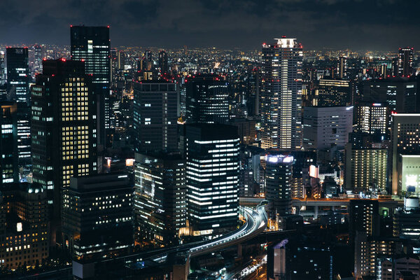 Osaka urban cityscape landscape background at twilight night