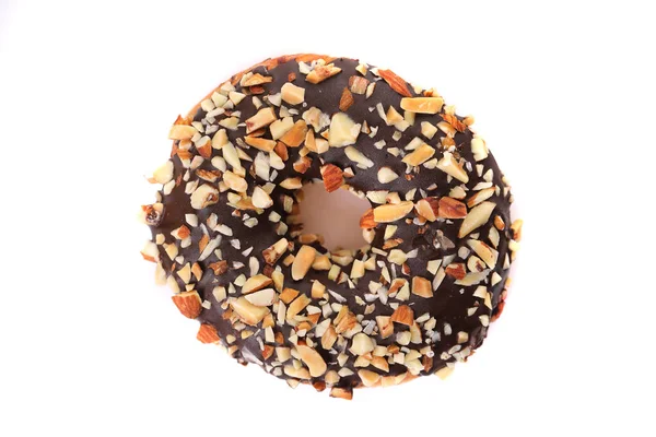 Chocolate Almond Donut Isolated White Background — Stock Photo, Image