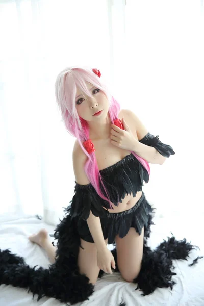 Porträt Eines Japanischen Anime Cosplay Mädchens Weißem Ton — Stockfoto