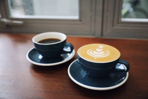 Cappuccino Latte Art Coffee Made Milk Wood Table Coffee Shop — Stock Photo, Image