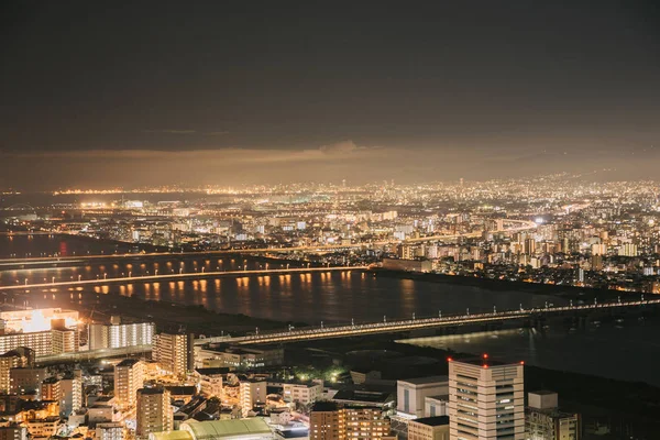 Osaka Urban Stadsbilden Landskap Bakgrund Twilight Nattetid — Stockfoto