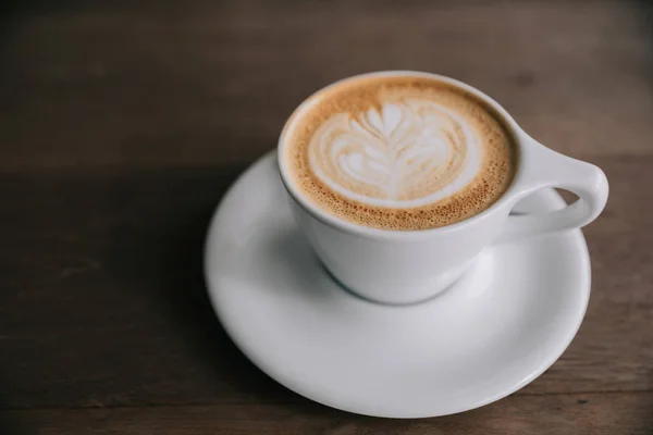 Cappuccino Latte Art Coffee Made Milk Wood Table Coffee Shop — Stock Photo, Image