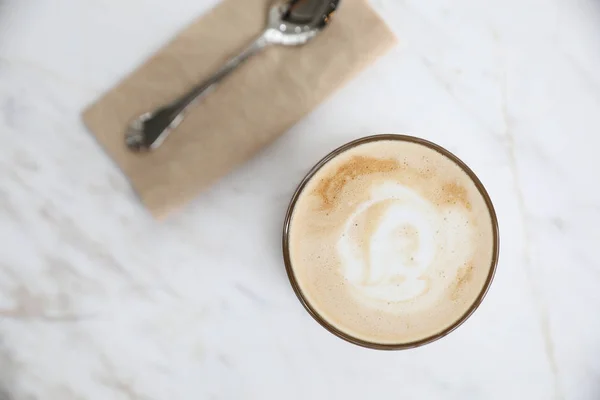 Cappuccino Latte Art Koffie Gemaakt Van Melk Houten Tafel Coffeeshop — Stockfoto