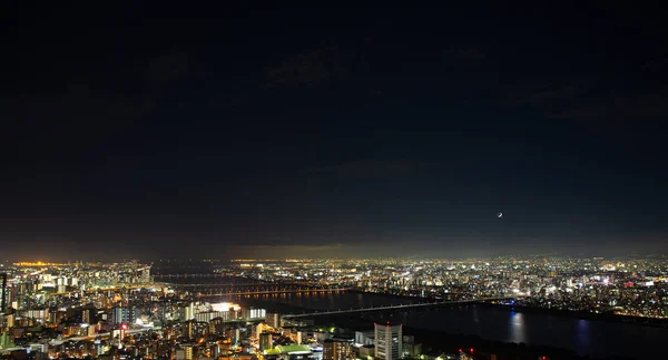 Osaka Urban Stadsbilden Landskap Bakgrund Twilight Nattetid — Stockfoto