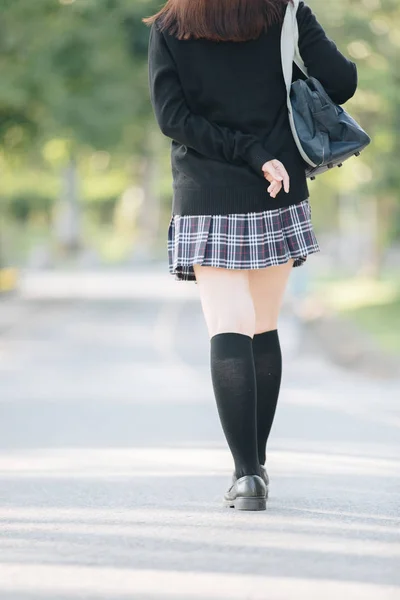 Portrait Asian Japanese School Girl Costume Walking Park Outdoor Film — Stock Photo, Image