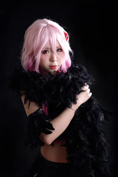 Porträtt Japan Anime Cosplay Kvinna Svart Japansk Cosplay Svart Studio — Stockfoto