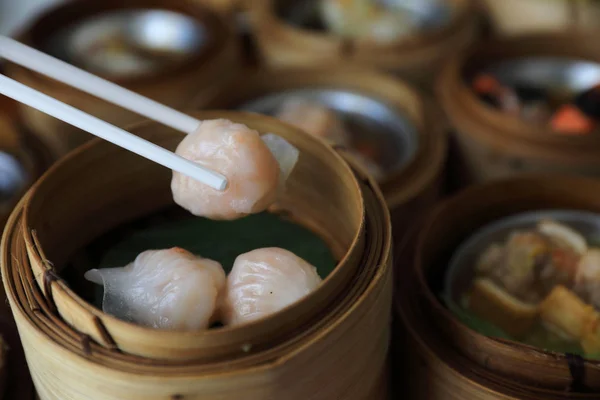 Dim Sum Trä Korg Kinesisk Mat — Stockfoto