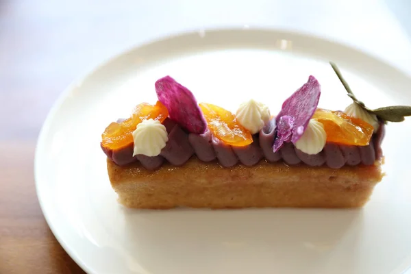 Bolo Pêssego Caseiro Doce Mesa Madeira — Fotografia de Stock