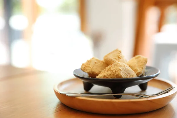 Warabi Mochi Sobremesa Japonesa Mesa Madeira — Fotografia de Stock