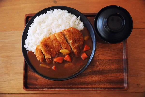 Riz Curry Avec Tonkatsu Porc Frit Nourriture Japonaise Sur Table — Photo