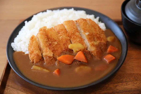 Riz Curry Avec Tonkatsu Porc Frit Nourriture Japonaise Sur Table — Photo