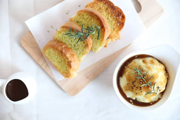 Aardappelpuree Met Jus Brood — Stockfoto