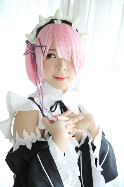 Retrato Japão Anime Cosplay Mulher Branco Japonês Empregada Doméstica Tom — Fotografia de Stock